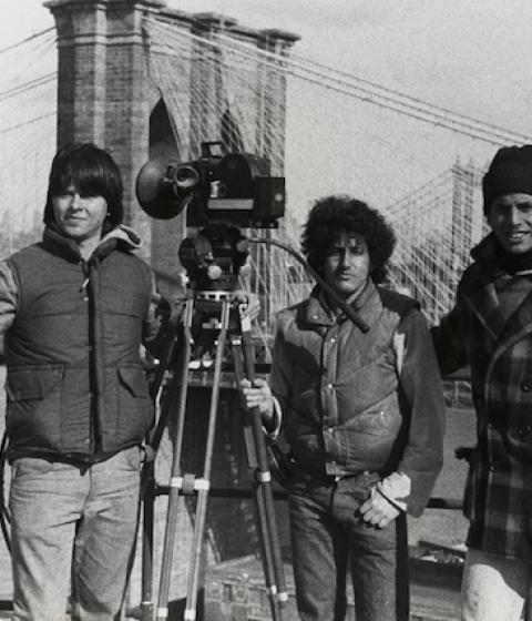 Hampshire alums Ken Burns, Buddy Squires, Roger Sherman filming the documentary Brooklyn Bridge. (Credit Florentine Films)
