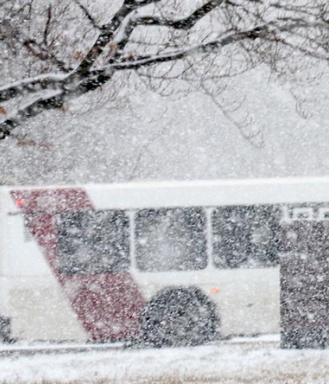 PVTA bus in snow