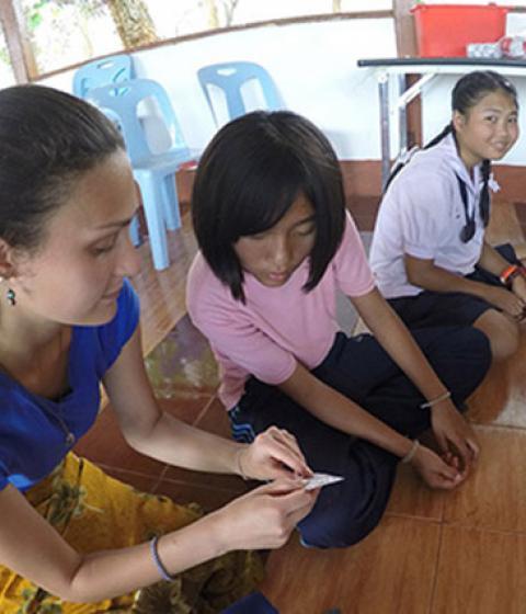Megan Dobro and students teach sexual education course in Thailand
